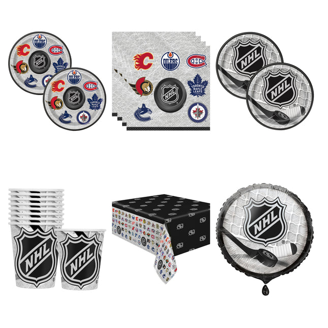 NHL Hockey Party Supplies and Foil Balloon Set for 16 Guests - set overview