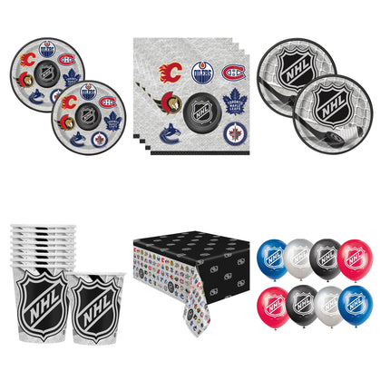 NHL Hockey Party Supplies and Latex Balloons Set for 16 Guests - set overview