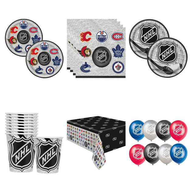NHL Hockey Party Supplies and Latex Balloons Set for 16 Guests - set overview