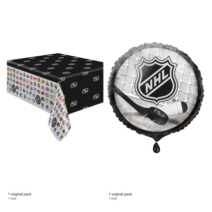 NHL Hockey Tablecloth and Foil Balloon Set - included packs and quantities