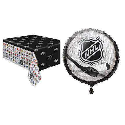 NHL Hockey Tablecloth and Foil Balloon Set - set overview