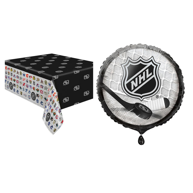 NHL Hockey Tablecloth and Foil Balloon Set - set overview