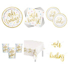 Oh Baby Gold Baby Shower Coordinated Party Supplies Set for 16 Guests - set overview