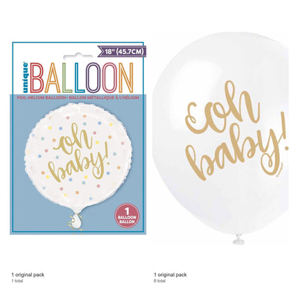 Oh Baby Gold Baby Shower Foil and Latex Balloon Bundle - included packs and quantities