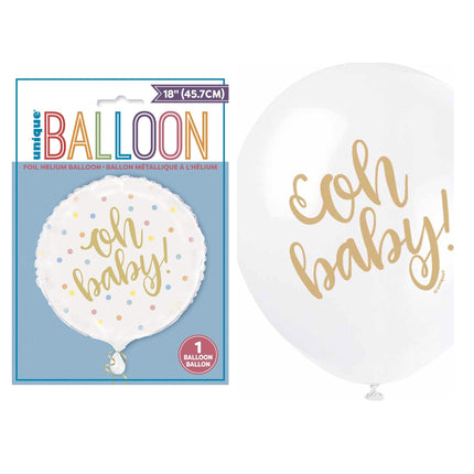 Oh Baby Gold Baby Shower Foil and Latex Balloon Bundle - set overview