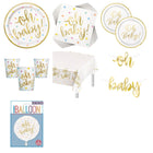 Oh Baby Gold Baby Shower Party Supplies and Foil Balloon Set for 16 Guests - set overview