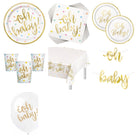 Oh Baby Gold Baby Shower Party Supplies and Latex Balloons Set for 16 Guests - set overview