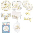 Oh Baby Gold Baby Shower Party Supplies, Foil and Latex Balloons Set for 16 Guests - set overview