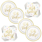 Oh Baby Gold Baby Shower Shaped Plates and Napkins Set for 16 Guests - set overview