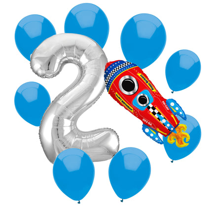 Outer Space 2nd birthday set main: number 2 foil, themed foil and 8 matching latex balloons