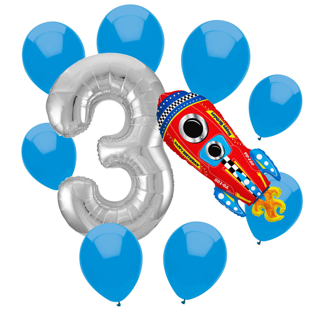 Outer Space 3rd birthday set main: number 3 foil, themed foil and 8 matching latex balloons