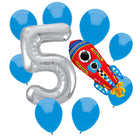 Outer Space 5th birthday set main: number 5 foil, themed foil and 8 matching latex balloons