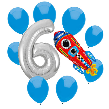 Outer Space 6th birthday set main: number 6 foil, themed foil and 8 matching latex balloons