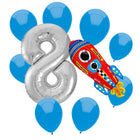 Outer Space 8th birthday set main: number 8 foil, themed foil and 8 matching latex balloons