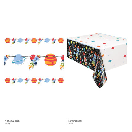 Outer Space Banner and Tablecloth Decoration Set - included packs and quantities