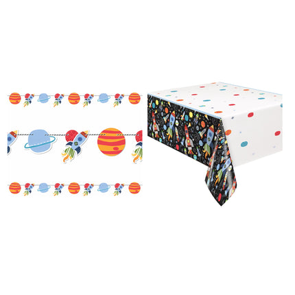 Outer Space Banner and Tablecloth Decoration Set - set overview
