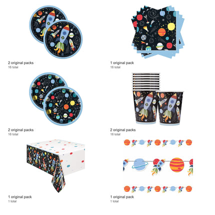 Outer Space Coordinated Party Supplies Set for 16 Guests - included packs and quantities