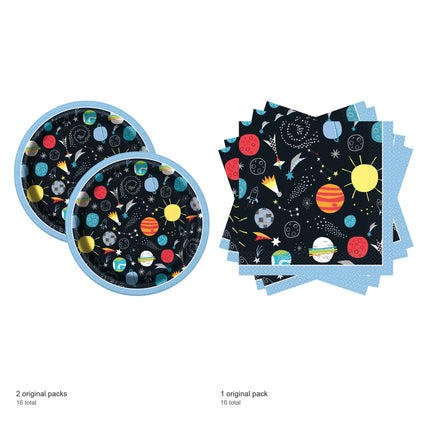 Outer Space Dessert Plates and Napkins Set for 16 Guests - included packs and quantities