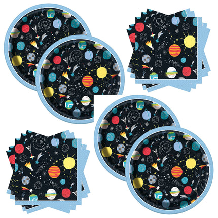 Outer Space Dessert Plates and Napkins Set for 16 Guests - set overview