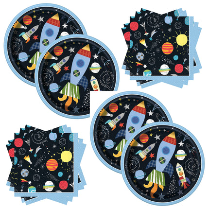 Outer Space Dinner Plates and Napkins Set for 32 Guests - set overview