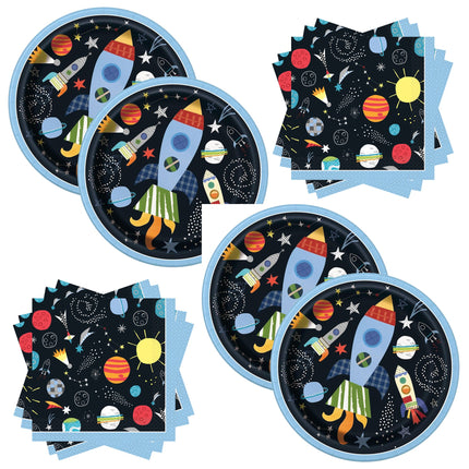 Outer Space Dinner Plates and Napkins Set for 16 Guests - set overview
