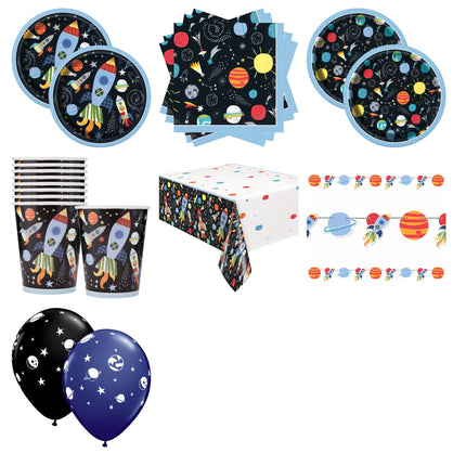 Outer Space Party Supplies and Latex Balloons Set for 16 Guests - set overview