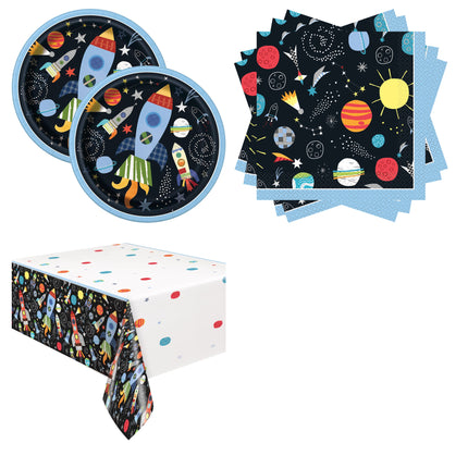 Outer Space Plates, Napkins and Tablecloth Set for 16 Guests - set overview