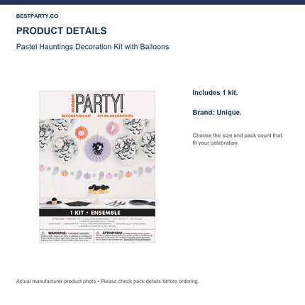 Pastel Hauntings Decoration Kit with Balloons — size and pack information