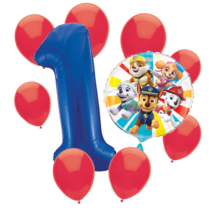 Paw Patrol 1st birthday set main: number 1 foil, themed foil and 8 matching latex balloons