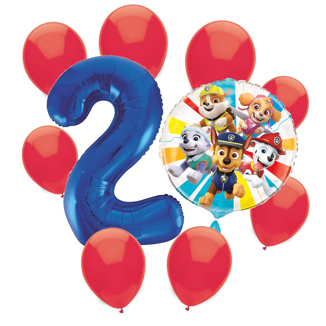 Paw Patrol 2nd birthday set main: number 2 foil, themed foil and 8 matching latex balloons