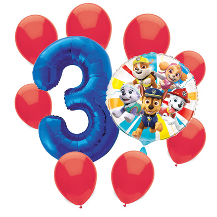 Paw Patrol 3rd birthday set main: number 3 foil, themed foil and 8 matching latex balloons