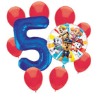Paw Patrol 5th birthday set main: number 5 foil, themed foil and 8 matching latex balloons