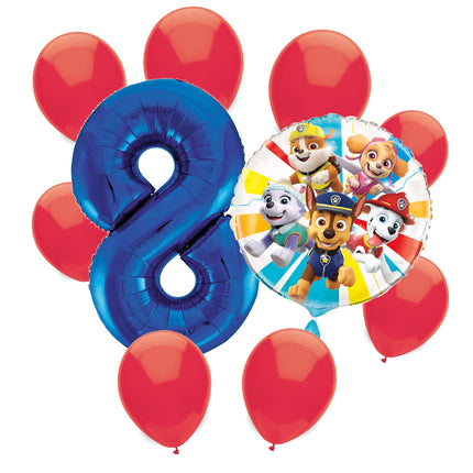 Paw Patrol 8th birthday set main: number 8 foil, themed foil and 8 matching latex balloons
