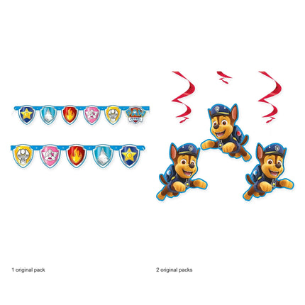 Paw Patrol Birthday Banner and 6 Hanging Swirls Set - original package contents