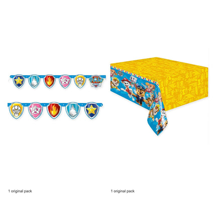 Paw Patrol Birthday Banner and Tablecloth Set - original package contents