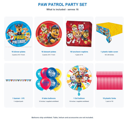 PAW Patrol party set for 16 - included items, pack quantities and sizes