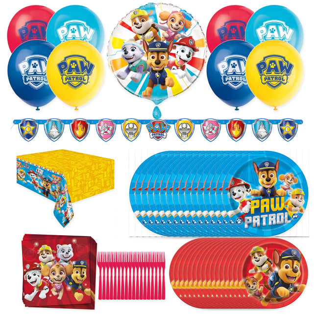 PAW Patrol party set for 16 - plates, napkins, table cover, banner, balloons and forks