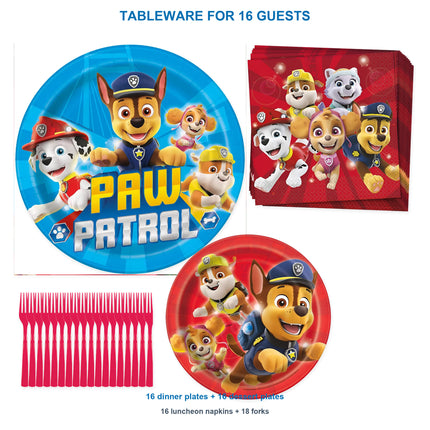 PAW Patrol party set for 16 - dinnerware and forks close-up