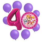 Paw Patrol Skye 4th birthday set main: number 4 foil, themed foil and 8 matching latex balloons