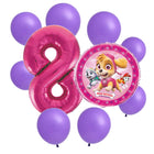 Paw Patrol Skye 8th birthday set main: number 8 foil, themed foil and 8 matching latex balloons