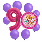 Paw Patrol Skye 9th birthday set main: number 9 foil, themed foil and 8 matching latex balloons
