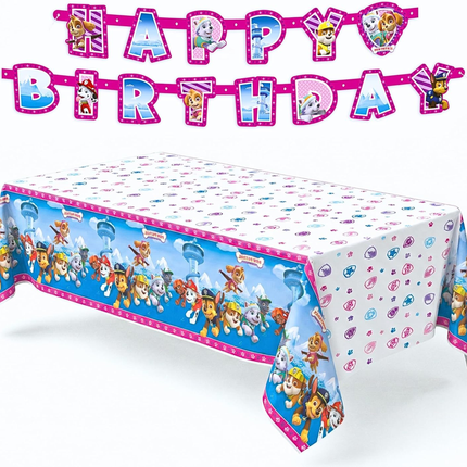 Skye Paw Patrol Tablecloth and Birthday Banner - Pink