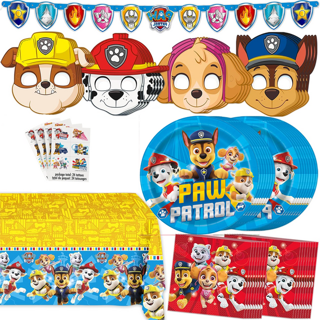 Paw Patrol Birthday Decorations with Masks and Tattoos – Serves 16 Guests