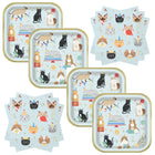 Pawty Animals Cat Dinner Plates and Napkins Set for 16 Guests - set overview