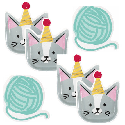 Pawty Animals Cat Shaped Plates and Napkins Set for 32 Guests - set overview