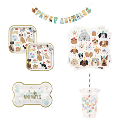 Pawty Animals Dog Coordinated Party Supplies Set for 16 Guests - set overview