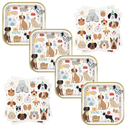 Pawty Animals Dog Dinner Plates and Napkins Set for 16 Guests - set overview