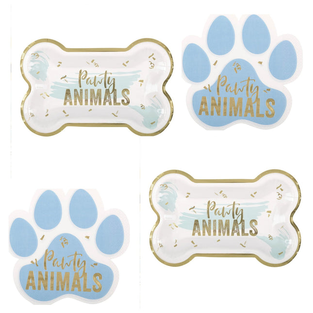 Pawty Animals Dog Shaped Plates and Napkins Set for 16 Guests - set overview
