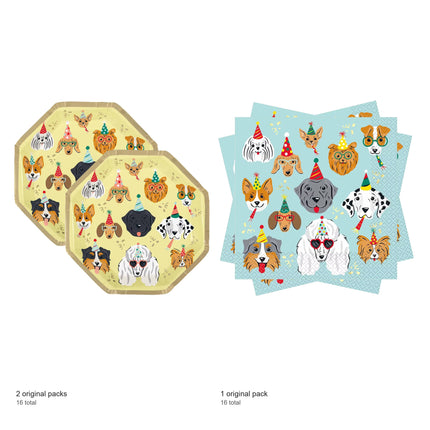 Pawty Time Dessert Plates and Napkins Set for 16 Guests - included packs and quantities