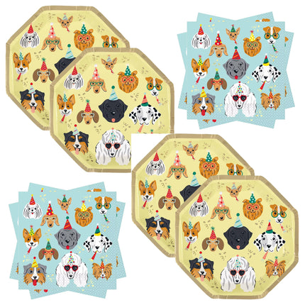Pawty Time Dessert Plates and Napkins Set for 16 Guests - set overview